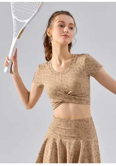 Zwei Seiten Mode Kordelzug Design Rundhals T-Shirt Yoga Kleidung Frauen Abnehmen Form Casual Kurzarm Sport Kleidung Yoga Tops