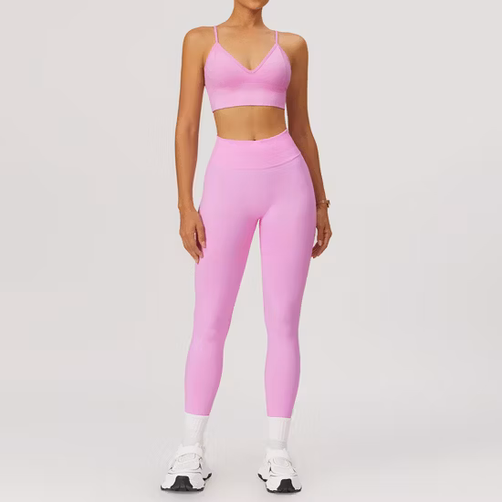 Nahtloser Damen-Yoga-Fitnessanzug, Sport-BH und Strumpfhosen-Sportset mit hoher Taille