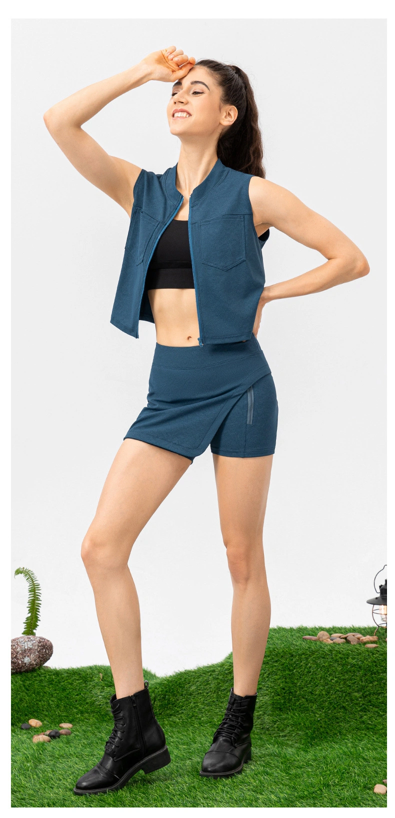 Women Tennis Clothing Set Ladies Sleeveless Tennis Vest 2 in 1 Active Running Suit Yoga Golf Skort Split Shorts Sports Tops