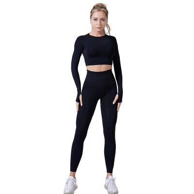 2 Teile/satz Nahtlose Frauen Sport Anzug Gym Workout Kleidung Langarm Fitness Crop Top und Scrunch Butt Leggings Yoga Set
