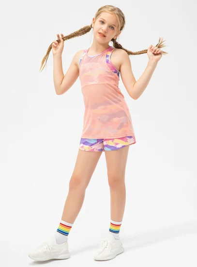 Mode Kinder Sport Kleidung Set Sommer Mädchen Sport Anzug Bunte Sportswear Kinder Gedruckt Lauf Gym Yoga Workout Trainingsanzug